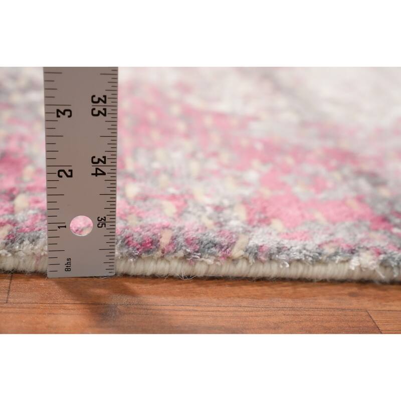 Hand Knotted Oriental Viscose Silk Carpet Modern Abstract Pink Abstract Area Rug - 3' 0'' X 2' 0''