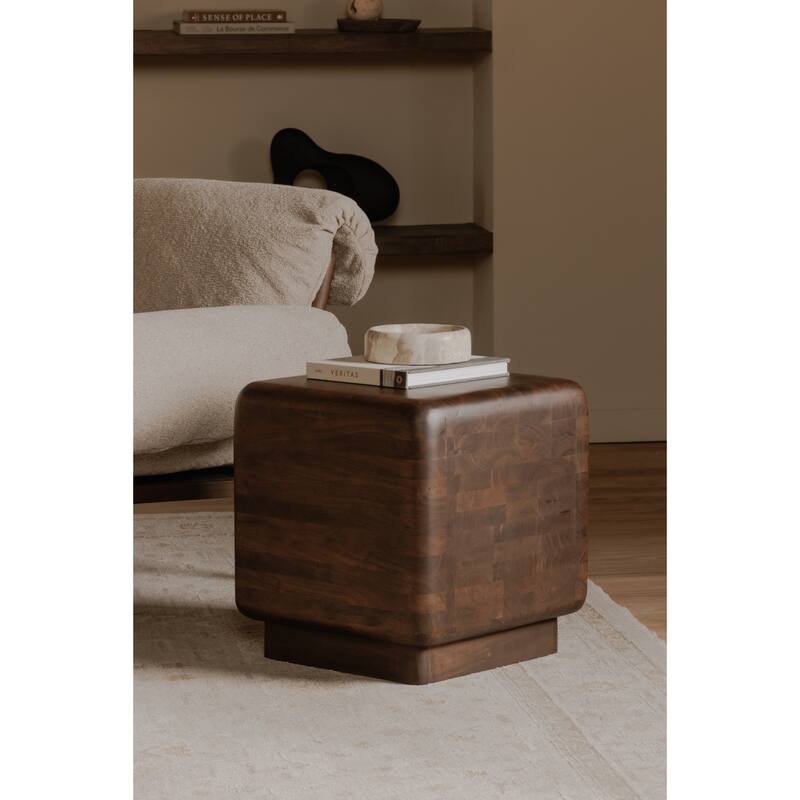 NADAAL STUDIOS Lycia Side Table, Oversized Square Shape in Solid Acacia Wood, Dark Brown