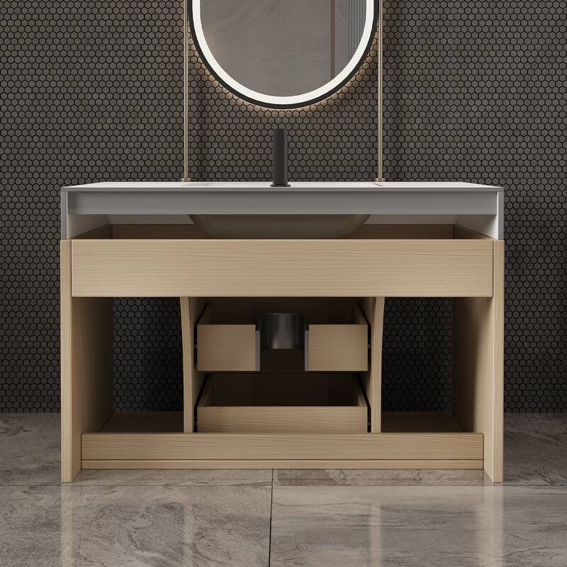 29.9" Modern Floating Bathroom Vanity - Sintered Stone Top with Ceramic Undermount Sink, Wall-Mounted for Small Bathrooms