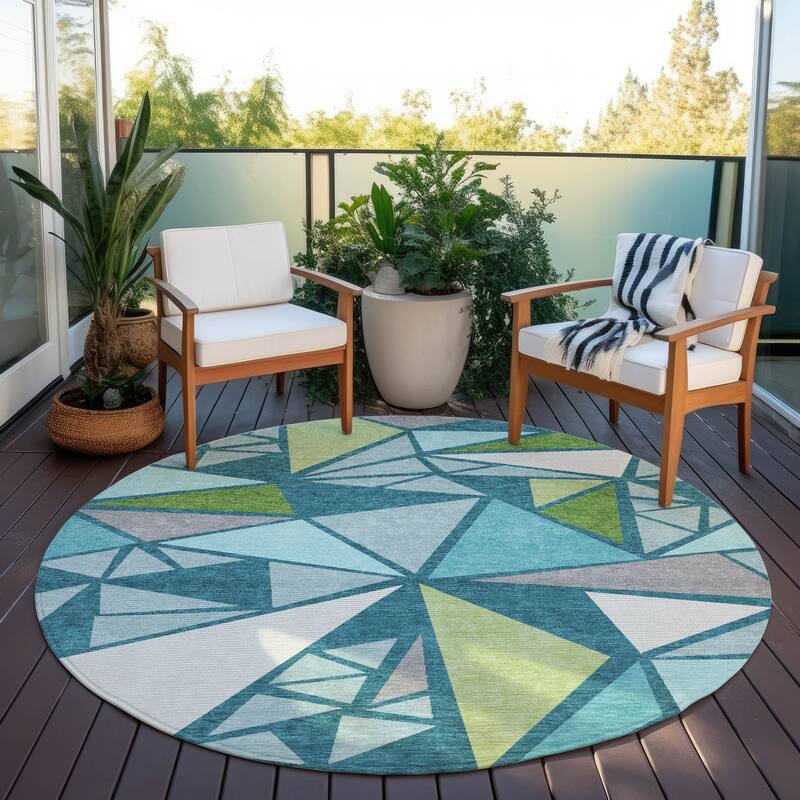 Machine Washable Indoor/ Outdoor Abstract Mosaic Chantille Rug