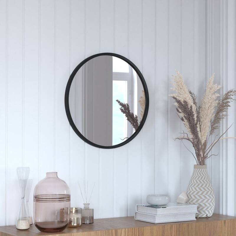 Wall Mount Shatterproof Round Accent Wall Mirror with Metal Frame - 20" Round - Black