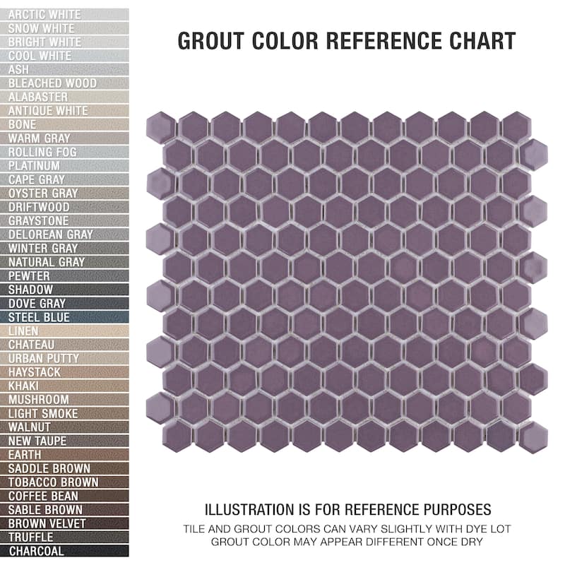 Merola Tile Metro 1" Hex Glossy Purple 10-1/4" x 11-7/8" Porcelain Mosaic Floor and Wall Tile