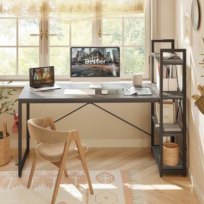 63 inch Computer Desk with Bookshelves Work Desk in Gray