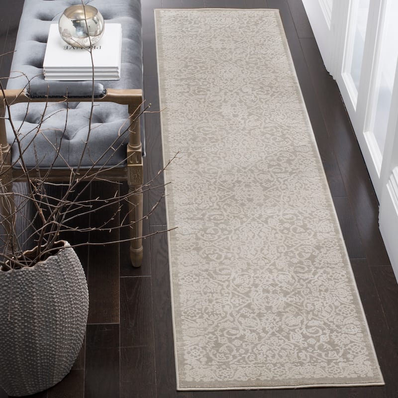 SAFAVIEH Princeton Biddie Vintage Distressed Boho Oriental Polyester Rug - 2' x 8' Runner - Grey/Beige