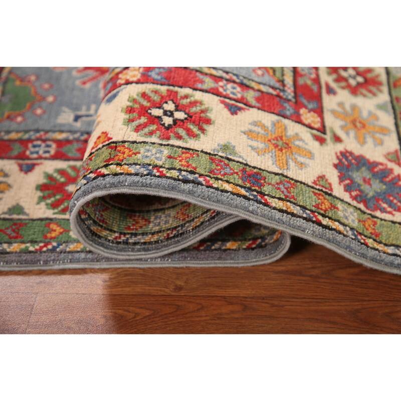 Kazak Oriental Foyer Rug Hand-Knotted Geometric Wool Carpet - 2'9" x 4'1"