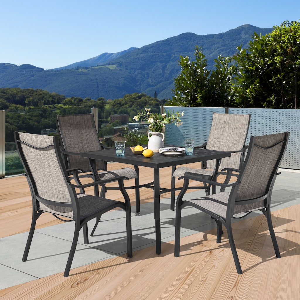 5-Piece Patio Aluminum and Textilene Dining Set with Umbrella Hole