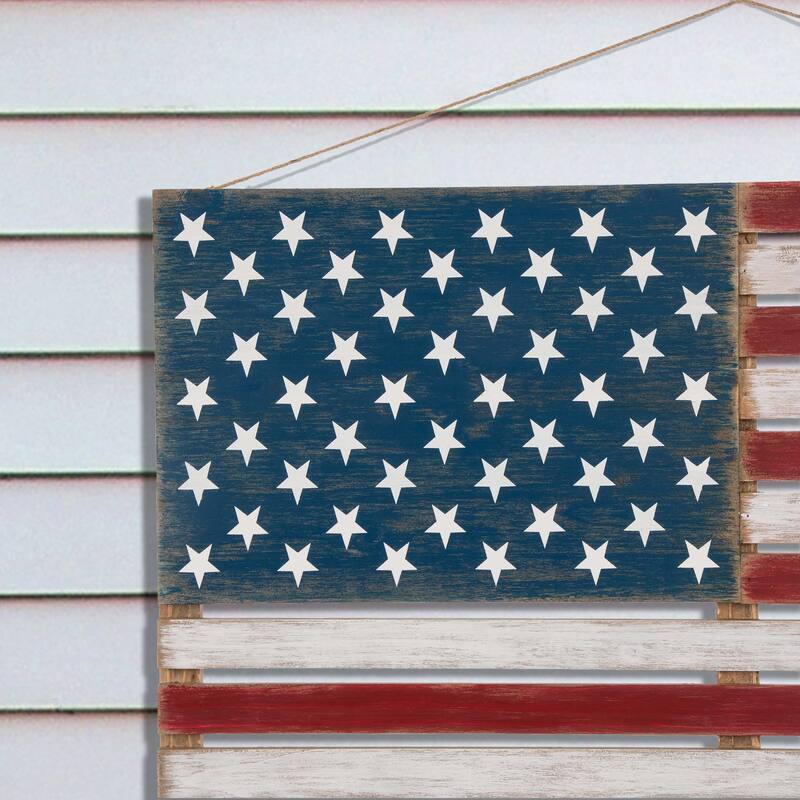 Glitzhome Patriotic/Americana Wooden USA National Flag Wall Hanging Decor