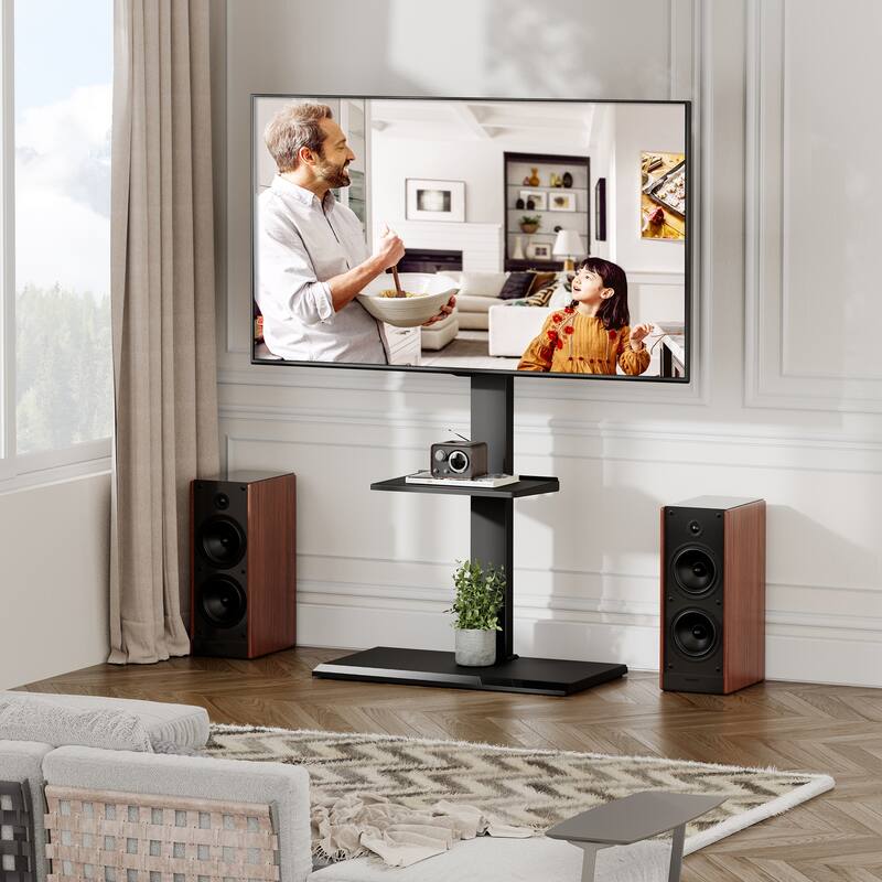FITUEYES Modern Universal Floor TV Stand for TVs up to 80 inch Iron Base,Hold Up To 110 Lbs - Black