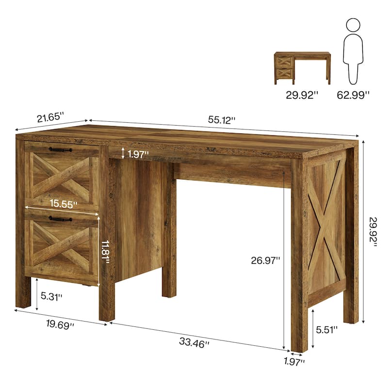55'' Office Computer Desk with File Drawers