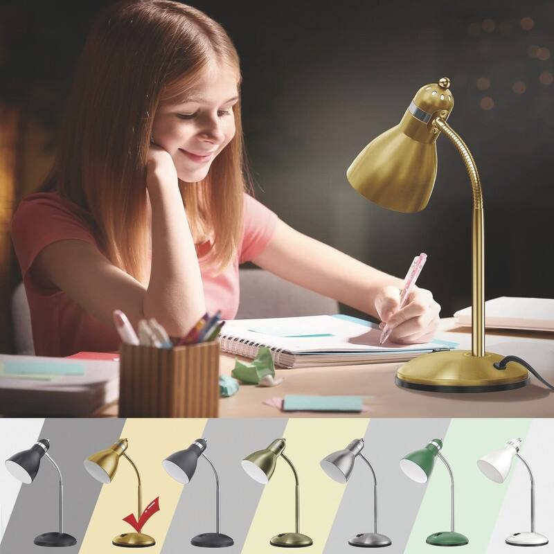 Metal Desk Lamp, Adjustable Goose Neck Table Lamp - 6.69"D x 5.7"W x 14.17"H