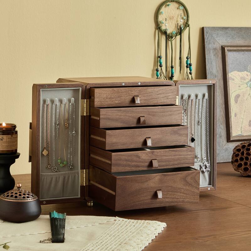 Handmade 5 - Layer Jewelry Box - Black Walnut Wood with Velvet Interior ...