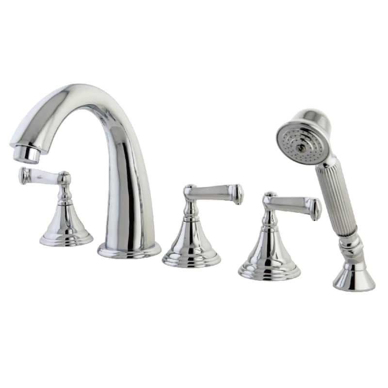 Kingston Brass Royale 5-Hole Deck Mount Roman Tub Faucet with Hand Shower - Polished Chrome
