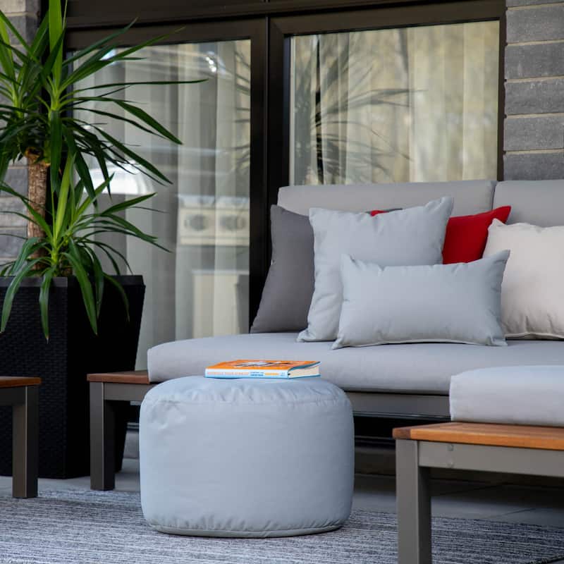 Gouchee Home Soleil Indoor/ Outdoor Ottoman Pouf - Silver