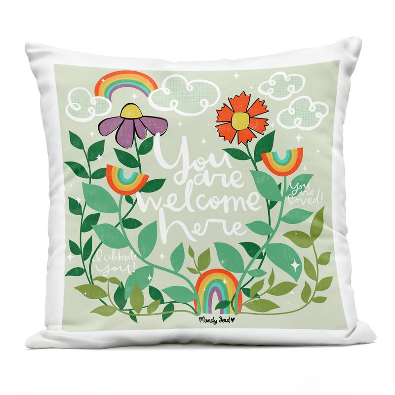 Stupell Comforting Welcome Here Phrases Printed Outdoor Throw Pillow Design by Mandy Ford Art + Illustration - Accent - Polyester - Green - Single