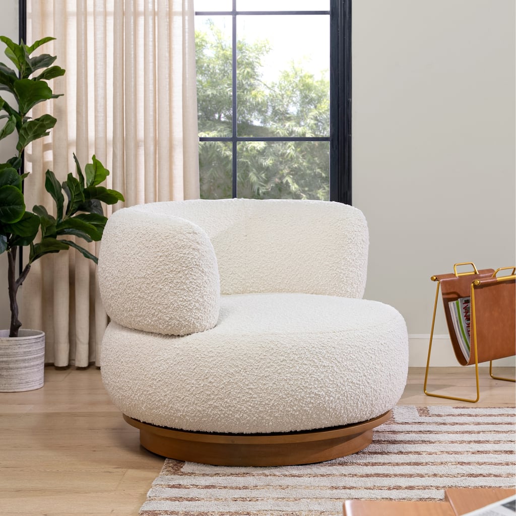Fuji 34" Mid-Century Modern Boucle Faux Sherpa Swivel Accent Chair
