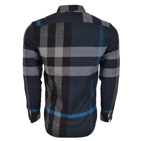 Shop Burberry Brit Men S Jamie Blue Cotton Flannel Beat Nova Check