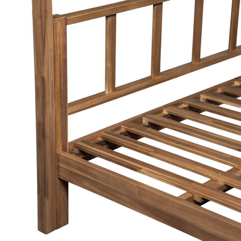 Scott Living Outdoor Acacia Wood Daybed with Canopy and Curtains, Washable Cushions and Detachable Pillows