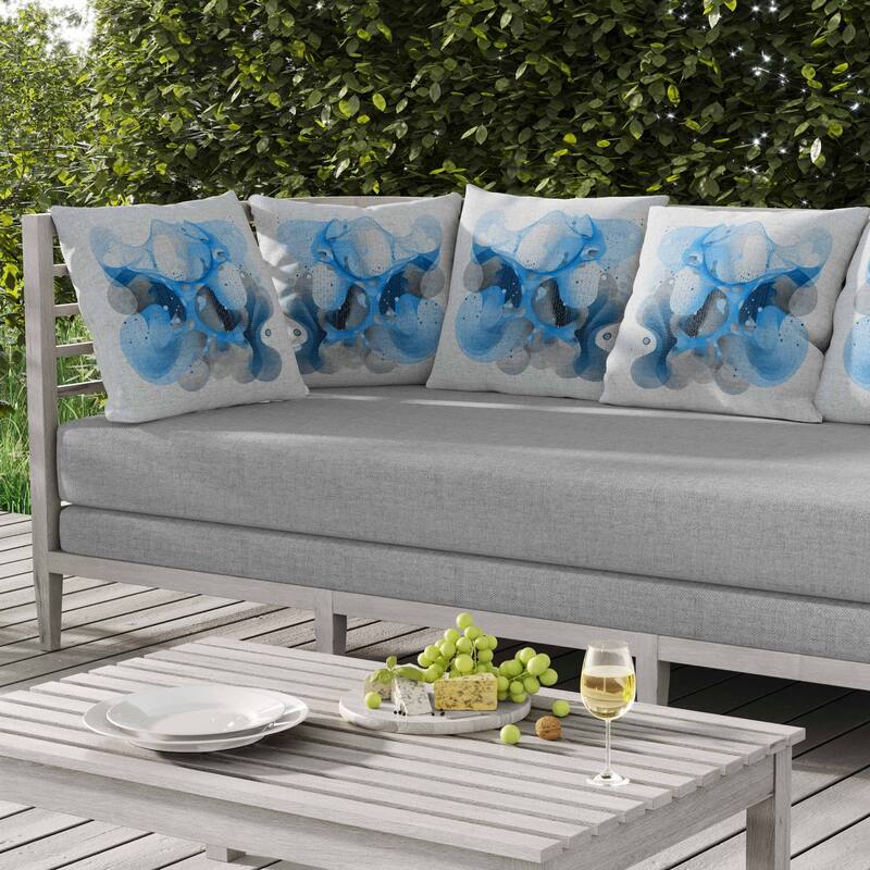 Whimsical Waves Indoor/Outdoor Reversible Throw Pillow Blue and Grey
