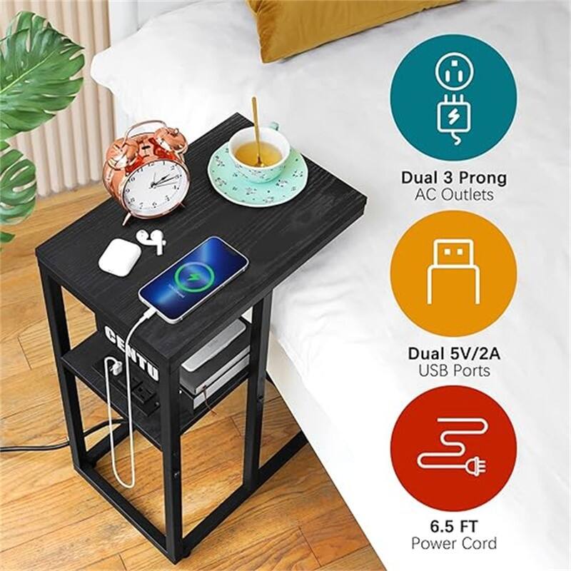 C Shaped End Table with Charging Station