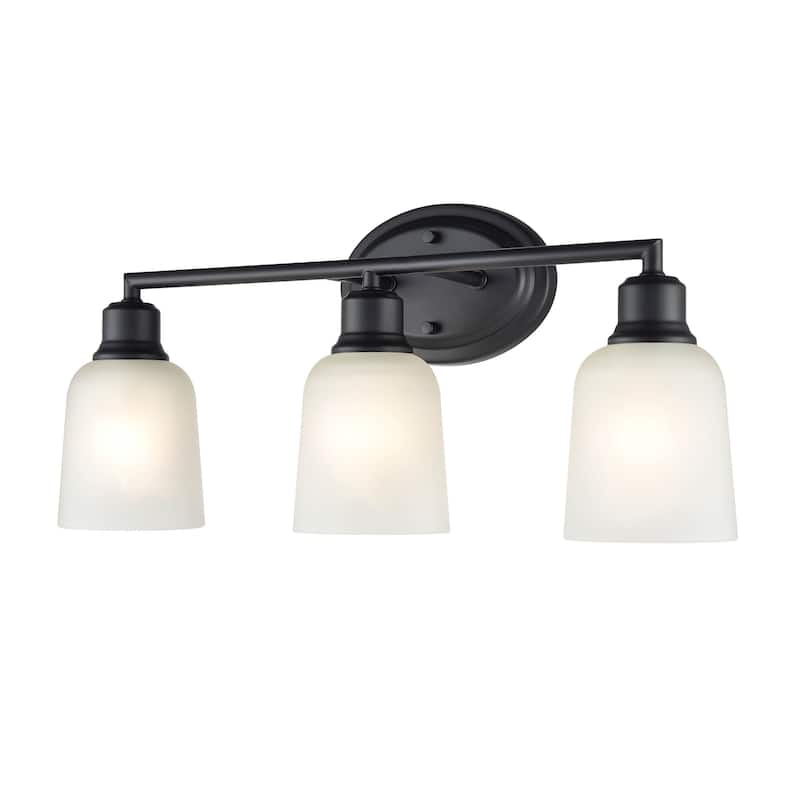 Millennium Lighting Amberle Brushed Nickel or Matte Black 3 Light Bathroom Vanity Fixture with Frosted White Shades