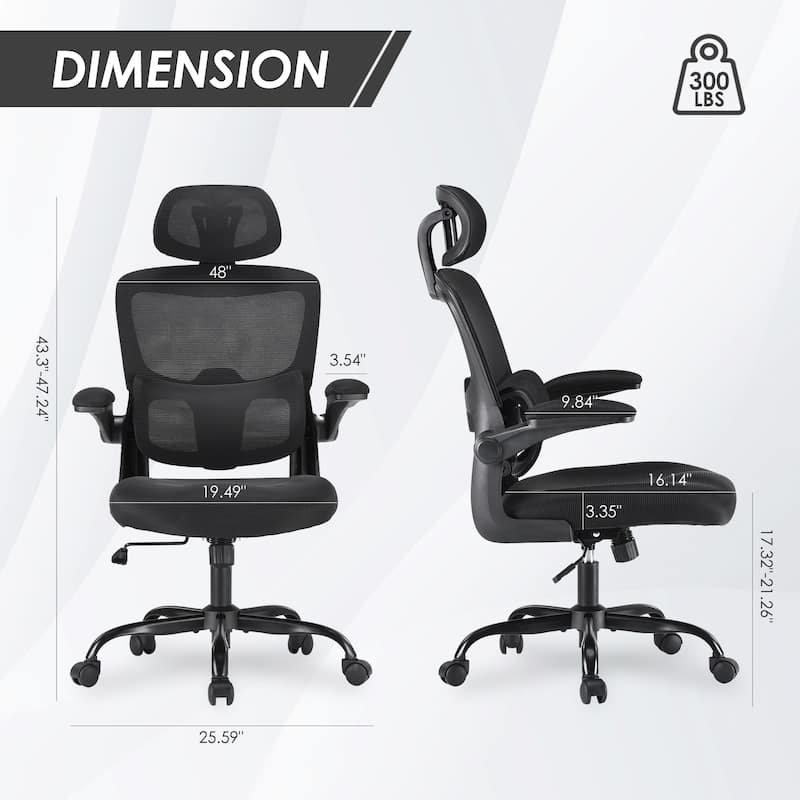 Ergonomic Office Chair, High Back Desk Chair with Flip-Up Armrest and Adjustable Lumbar Support, Computer Chair