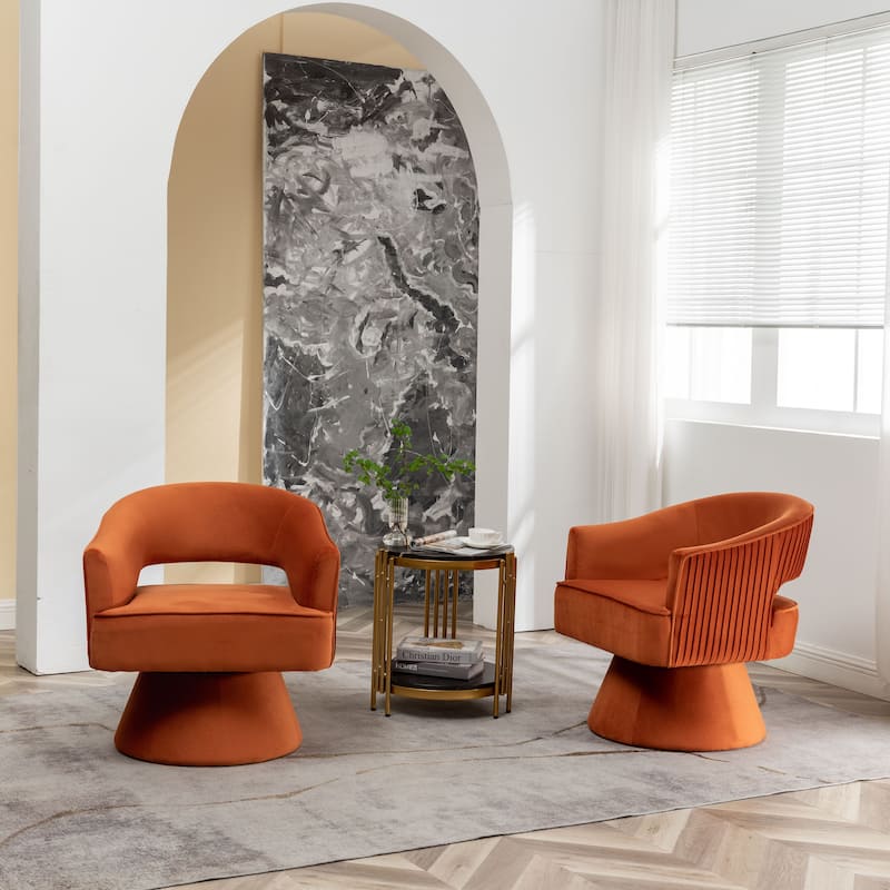 SEYNAR Modren Velvet 360 Degree Swivel Accent Arm Barrel Chair Set of 2 for Living Room - Orange