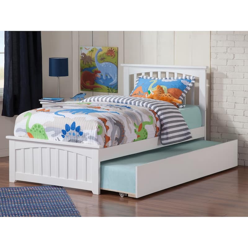 Gothic Grace Platform Bed with Trundle - Twin/Full Size, Grey Hardwood - Sturdy & Elegant Design