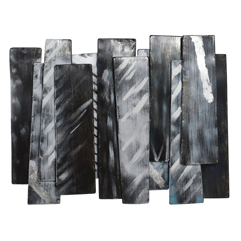 Midnight Aluminum - Layered Metal Wall Decor With Silver Foil Accents - Black, Grey, Silver