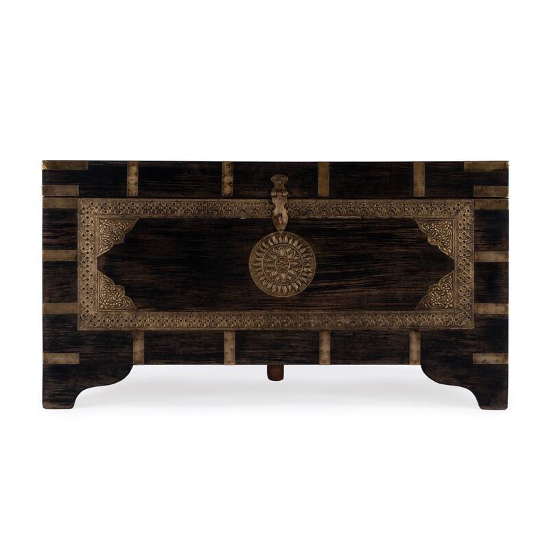 Nador Hand-Painted Brass Inlay Storage Trunk Coffee Table
