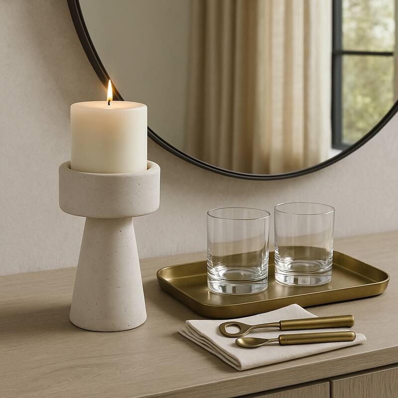 Pottery Taper Holder Cylindrical Top and Conical Base Design - White