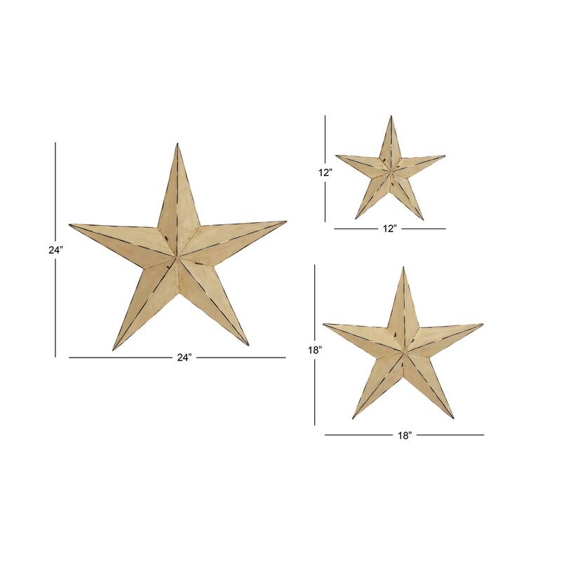 Cream Metal Star Home Wall Decor (Set of 3) - 24 x 4 x 24