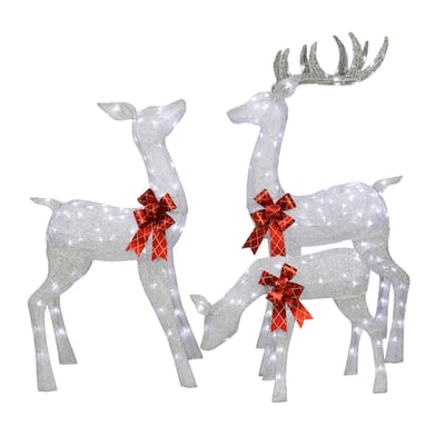 Puleo International Lighted Outdoor 3-Piece Deer Family - Silver