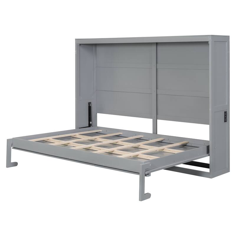 Space-Saving Full Size Wall Bed with Flexible Slats, Gray