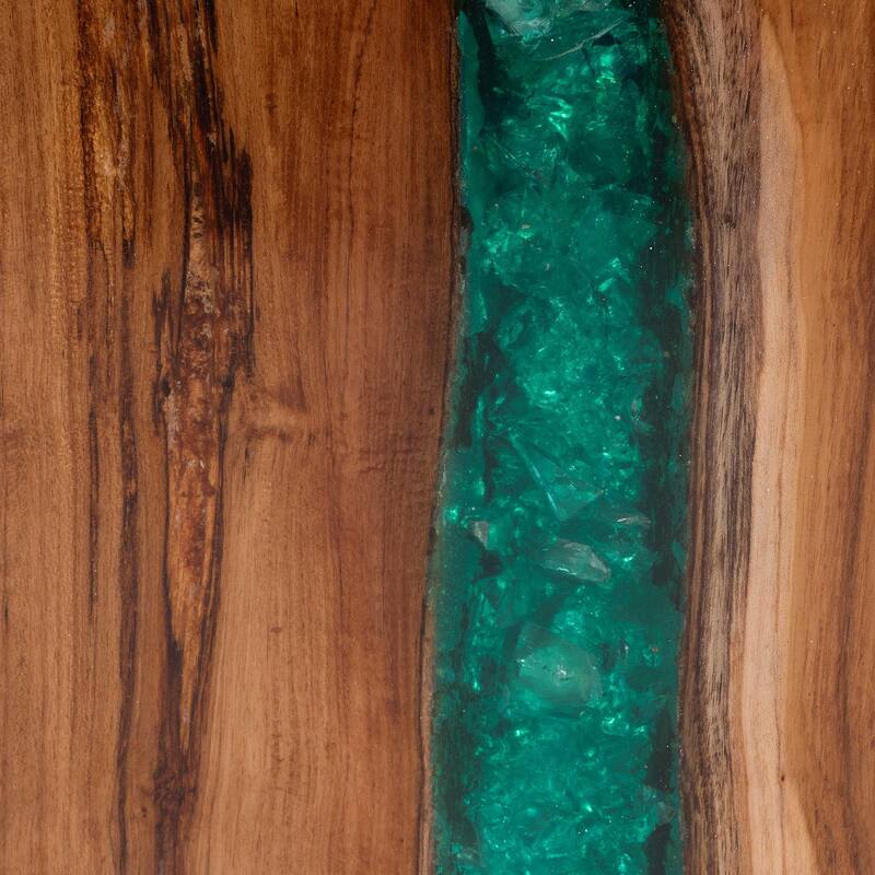 Anan Teak Wood Epoxy Resin End Table - Live Edge Cube Side Table, Handcrafted Modern Rustic Accent Table
