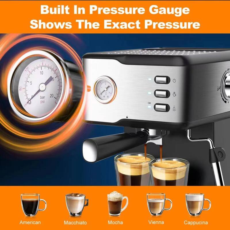 20Bar Espresso Machine with Professional Milk Frothing Wand and Temperature Control