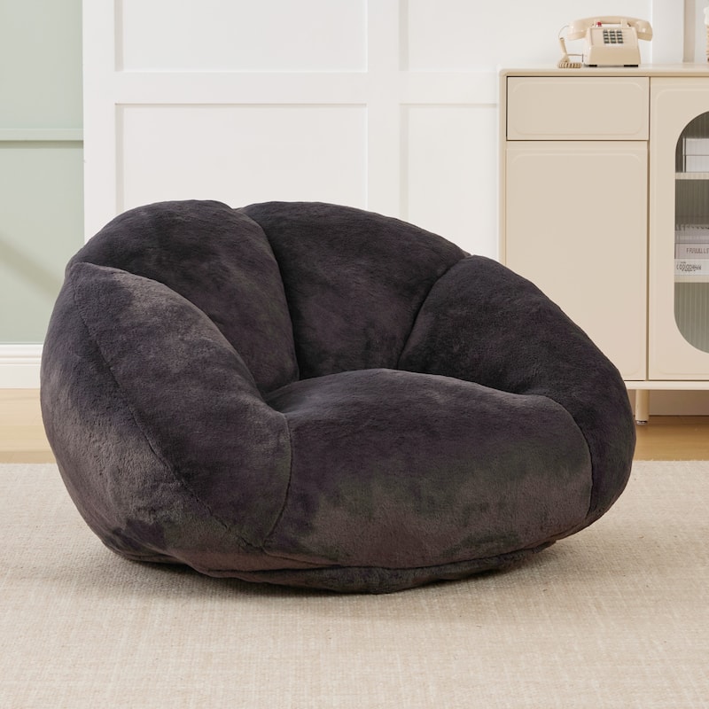 HOMEFUN Fabric Upholstered Oversized Round Comfy Bean Bag Lazy Sofa for Living Room - Dark Grey