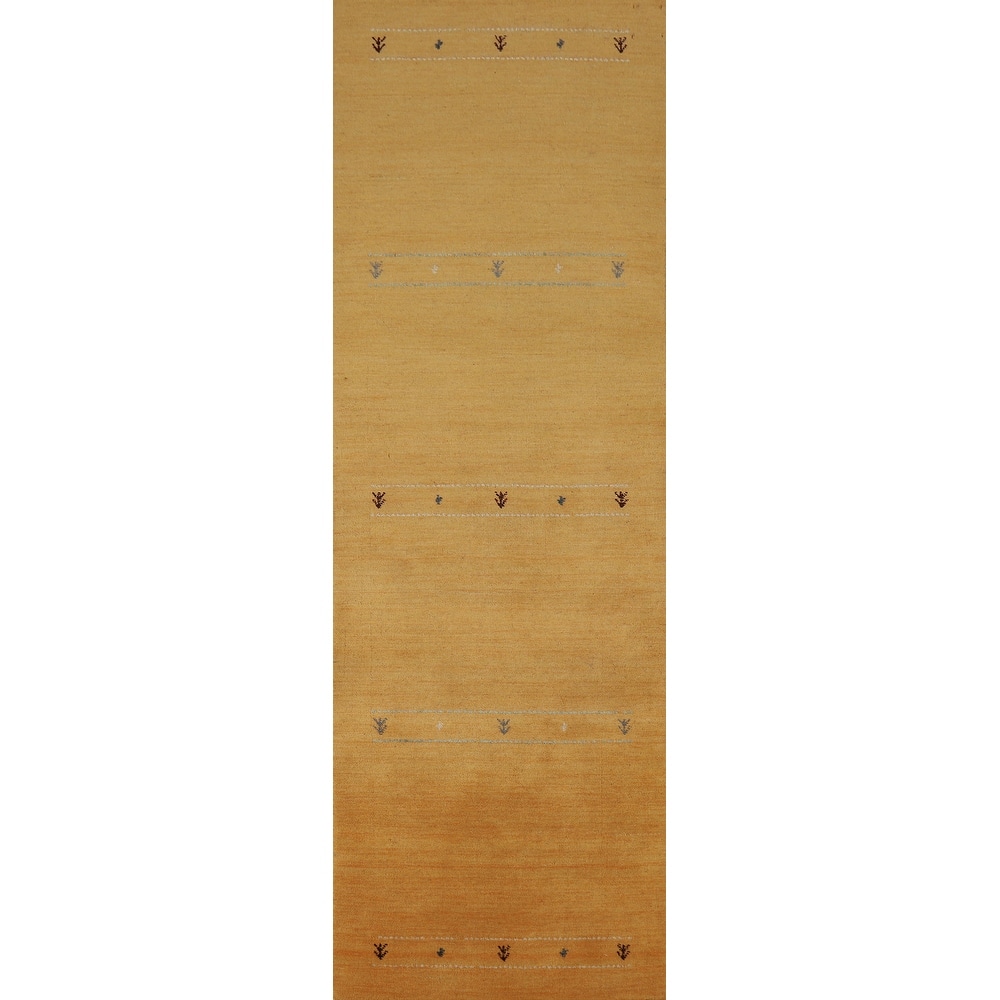 Yellow Gabbeh Indian Runner Rug Hand-Knotted Wool Carpet - 2'6" x 9'6"