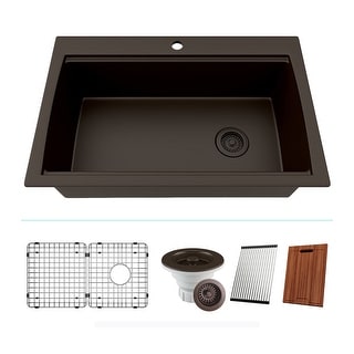 33 Inch Lexicon Platinum Quartz Composite Drop-in Undermount Single Bowl Workstation Galaxy Mocha Kitchen Sink LP-750TM-M