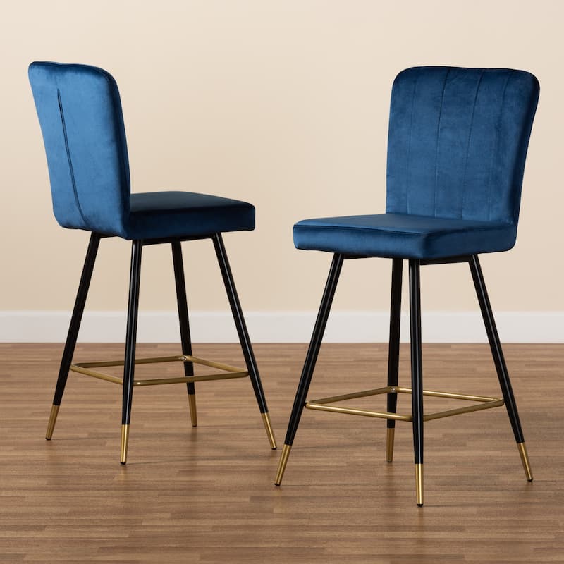 Preston Modern Luxe and Glam Velvet Upholstered Bar Stool (Set of 2)