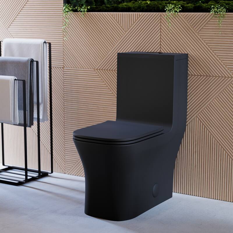 Concorde One Piece Square Toilet Dual Flush In Matte Black, Black Hardware 1.1/1.6 Gpf - 26.05" x 14" 29.25"
