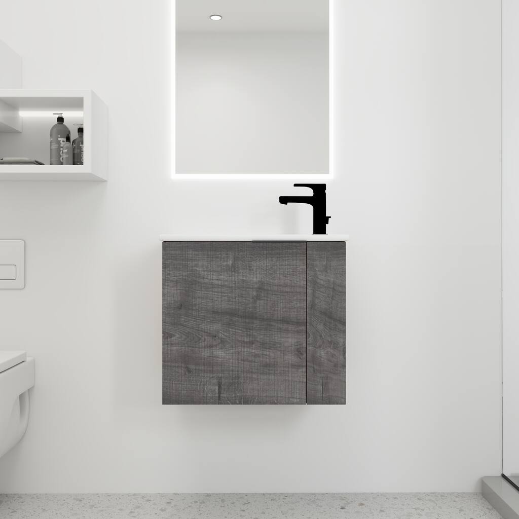 22 Inch Plaid Grey Oak Bathroom Vanity with Sink - Plaid Grey Oak