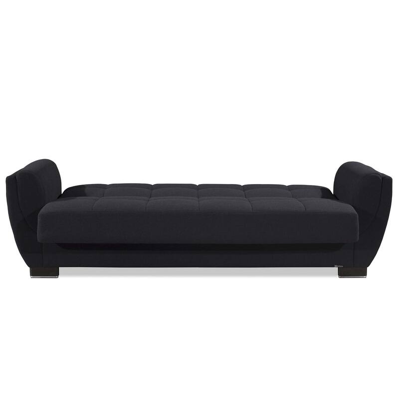 HomeRoots 93" Dark Blue Chenille Convertible Futon Sleeper Sofa And Toss Pillows With Storage