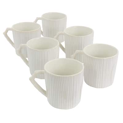 Martha Stewart Wood Grain 6pc 15 Ounce Stoneware Mug Set in White