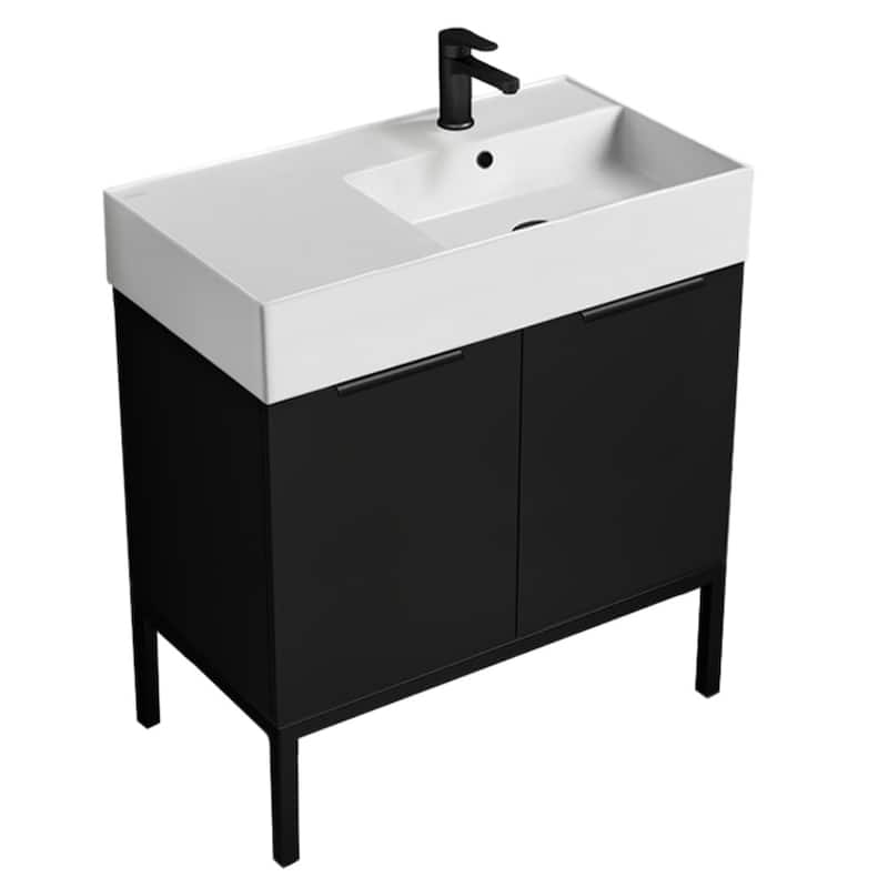 Nameeks Derin-3217-C-R Derin 32" Free Standing Single Basin Vanity Set - Matte Black / Black - Anthracite Finish
