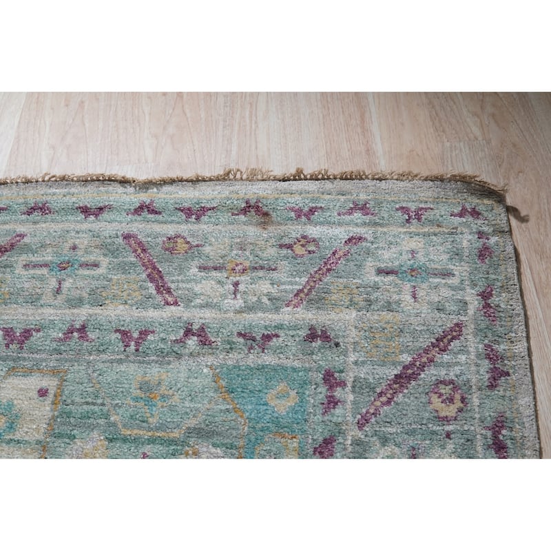 Hand-Knotted Natural Silk Green /Duck Green Classic Floral Natural Silk Oushak Rug