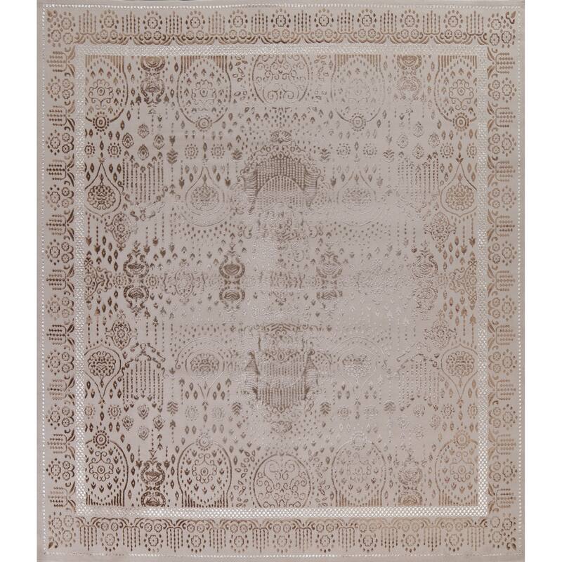 Geometric Damask Transitional Oriental Turkish Rug Decorative Carpet - 9'10" x 9'10"