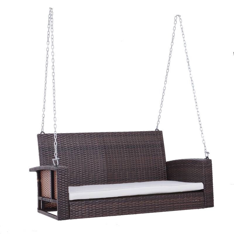Outdoor Wicker Hanging Swing Bench with Metal Frame,550 lbs Capacity