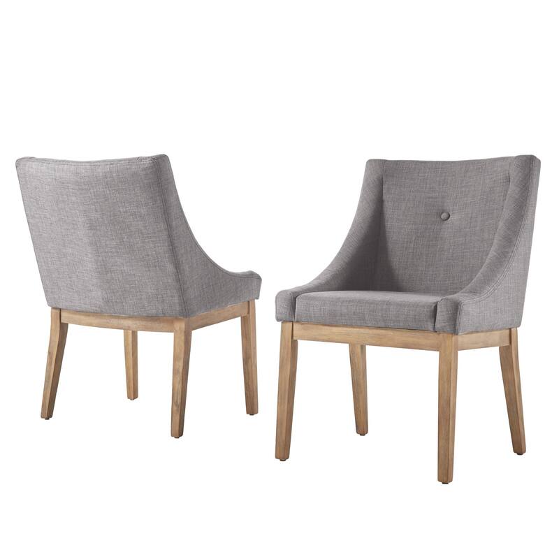 Voyager Button Tufted Slope Arm Linen Dining Chair (Set of 2) by iNSPIRE Q Artisan - Natural Finish - Grey