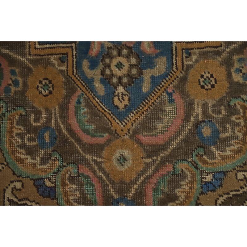 Hand Knotted Oriental 100% Wool Carpet Traditional Floral Brown Tabriz Area Rug - 12' 9'' X 9' 6''