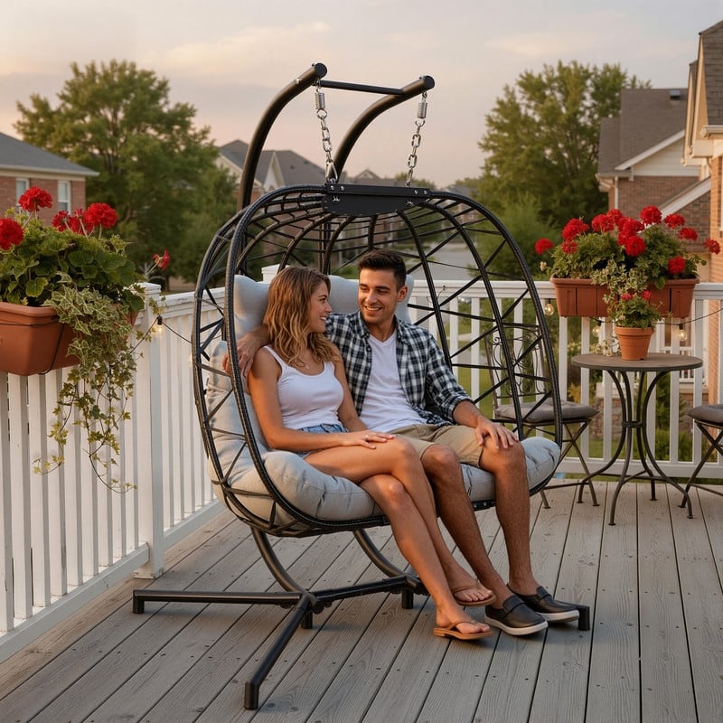 Oversized Outdoor Double Hanging Egg Chair with Cushions, 700 lbs Capacity Swing Chair for Indoor or Patio